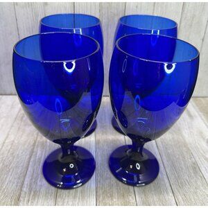 Vtg Libbey Premiere Cobalt Blue Water Wine Tea Goblets Stemware 7" Tall Set of 4